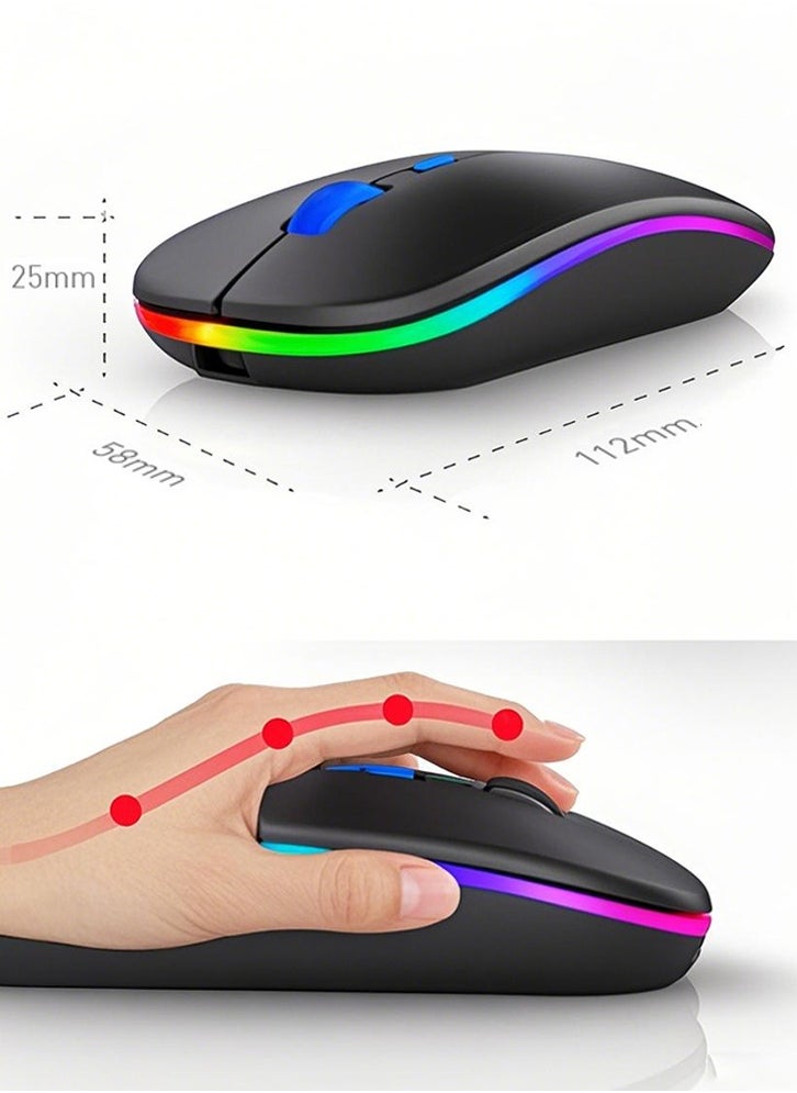 Generic Wireless Bluetooth Mouse, Bluetooth 5.1 + USB, 2.4GHz Rechargeable Silent Bluetooth Wireless Mouse, Computer Mice with USB Receiver(Black)  - Image 4