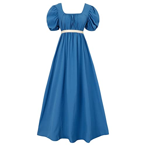 HEQU Regency Dresses for Women with Satin Sash Ruffle Empire Waist Dress Gown (L, Royal Blue) - Image 1