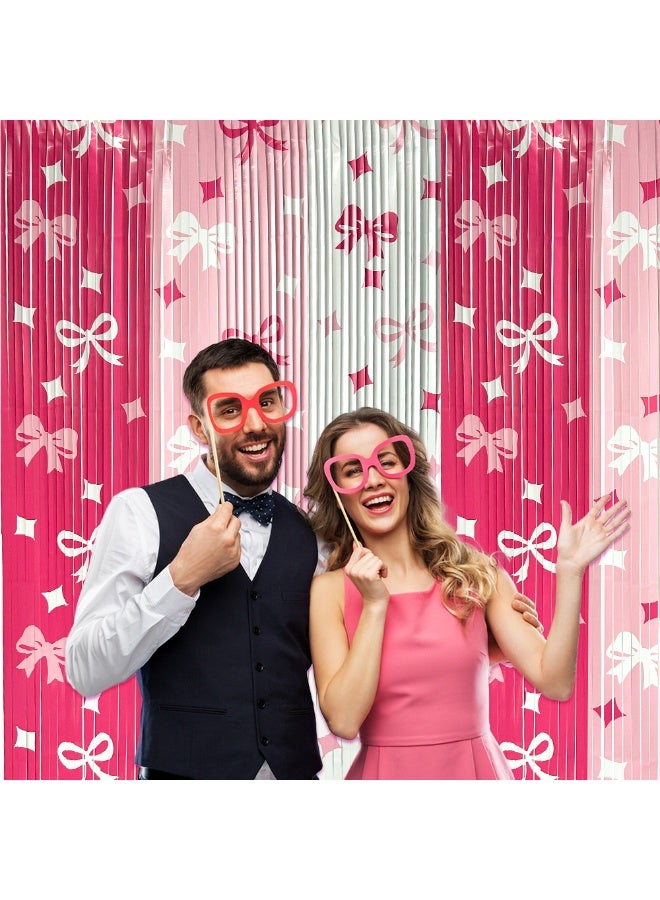 Party 2-piece set of three-color bow smooth rain curtains, Valentine's Day themed wedding decoration party scene (single size: 100*200 cm) - Image 3