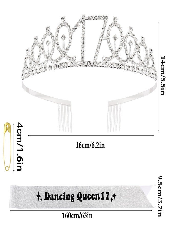 FASOTY Dancing Queen Party Decorations 17, Silver Glitter with Black Foil Dancing Queen Sash and Crown for Girls, Funny 17th birthday Decorations Disco Party Favors - Image 2