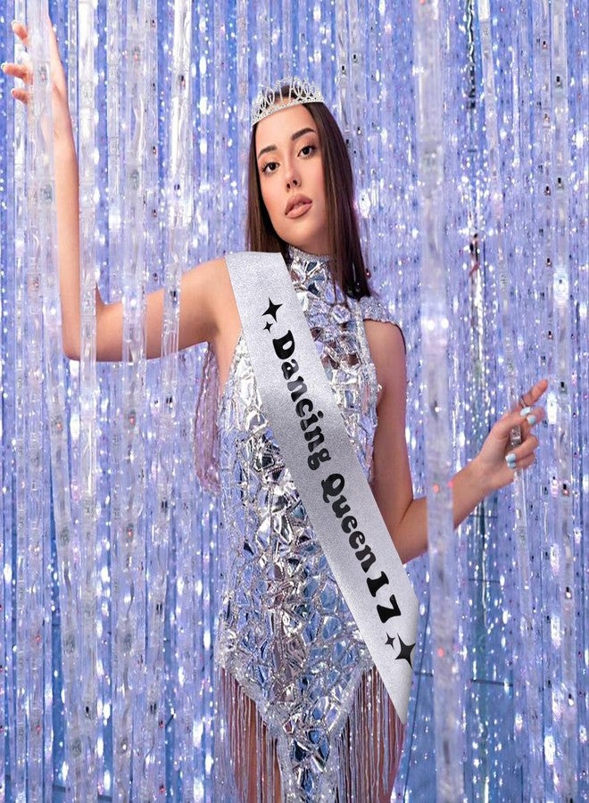 FASOTY Dancing Queen Party Decorations 17, Silver Glitter with Black Foil Dancing Queen Sash and Crown for Girls, Funny 17th birthday Decorations Disco Party Favors - Image 5