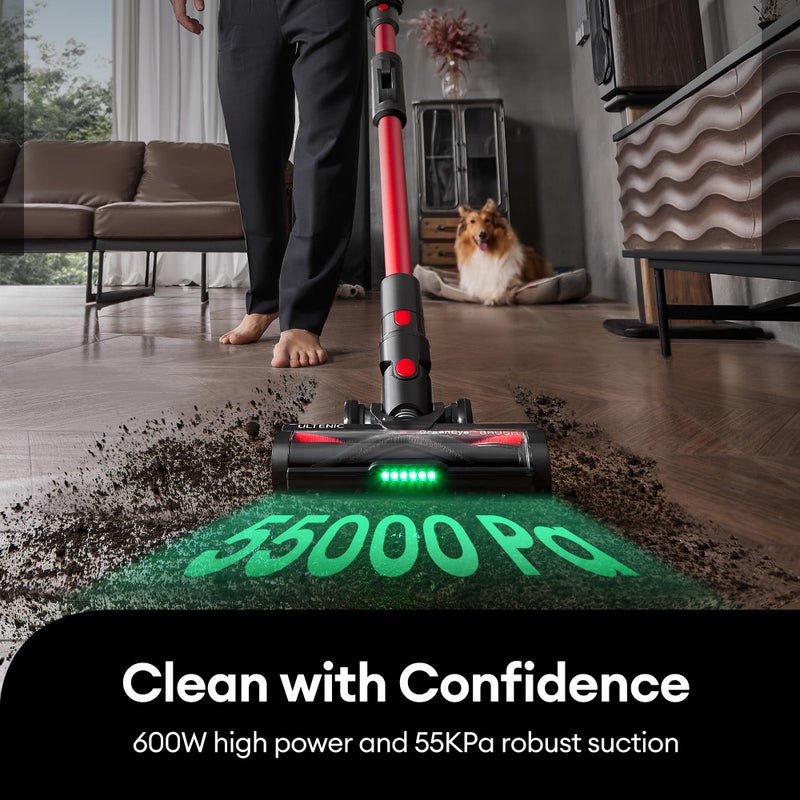 Ultenic Cordless Vacuum Cleaner, 600W 55Kpa 60Mins Vacuum Cleaners for Home, with 180Â°Bendable Wand, Anti-Tangle Brush, Charging Dock, Stick Vacuum Cordless for Pet Hair/Carpet/Floor/Car - Image 2