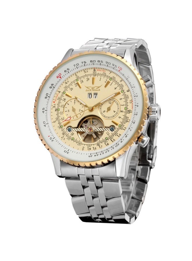 {"en":"Men's Self Winding Waterproof Automatic Stainless Steel Skeleton Tourbillon Calendar Wrist Watch