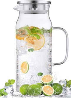 CityRiya-Long Glass Pitcher, 1800ml Water Pitcher for Ice Tea, Heat Resistant Glass Carafe for Hot/Cold Water, Glass Tea Pot, Home Water Jug for Fridge, Large Iced Tea Pitcher for Coffee  - Image 1