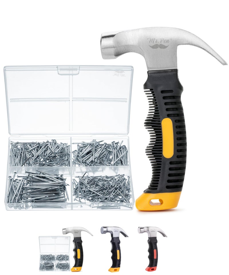 Mr Pen Nail Assortment Kit and 8oz Small Hammer 600 Pcs Small Nails for Hanging Pictures Hammer and Nails Set Picture Hanging Kit