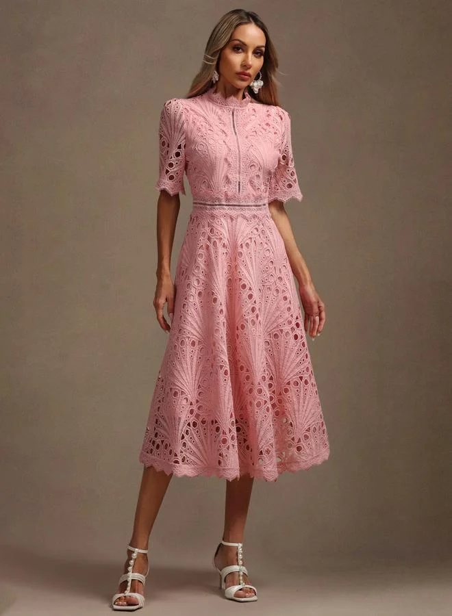 Take Two Women Pink All-Lace Midi Dress