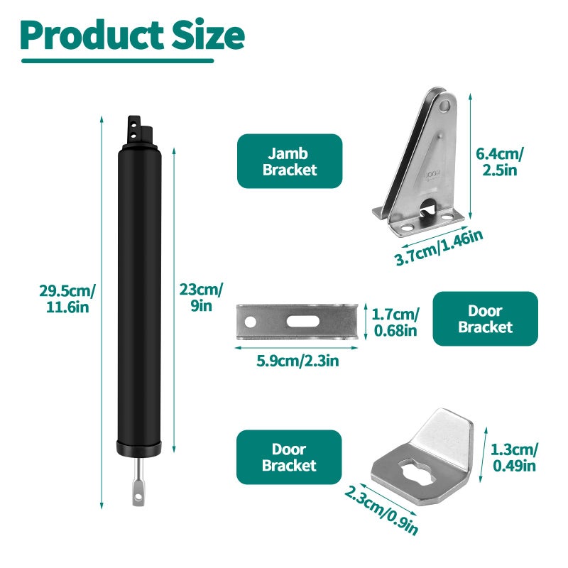OXDFK Screen and Storm Door Closer Kit, Heavy Duty Pneumatic Screen and Storm Door Closer, Screen and Storm Door Push Button Latch Set Replacement Kit, Adjust Smooth Closing Speed (Black) - Image 2