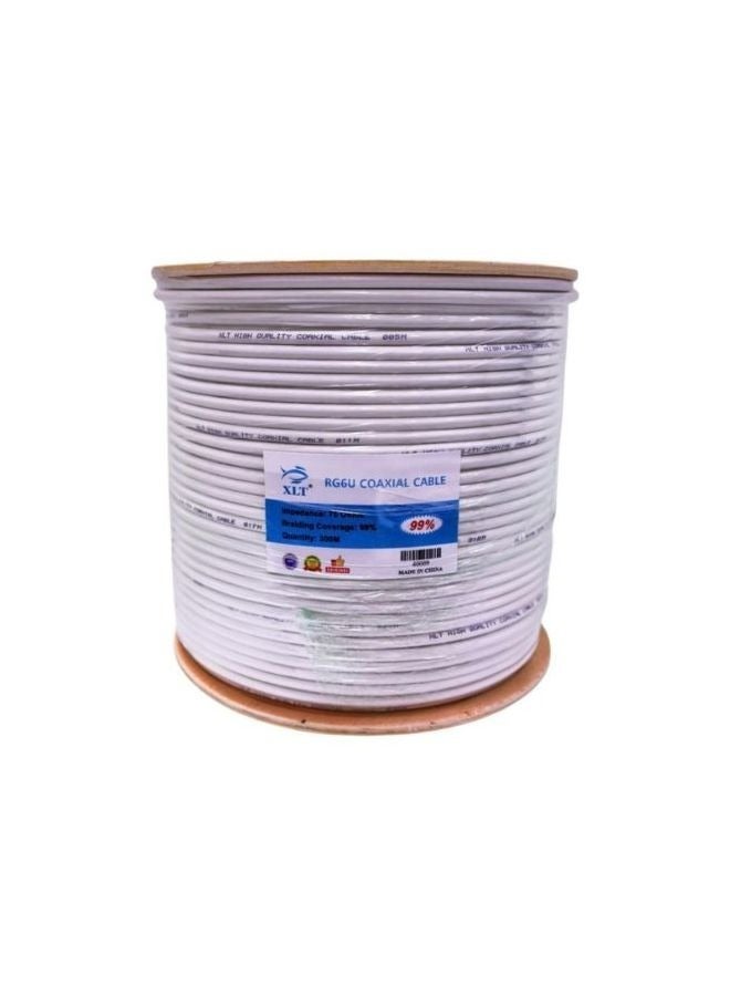 XLT RG6 Ultra Coaxial Cable, 75 Ohms Impedance with 99 percentage Braiding - 300 Yard White - Image 1