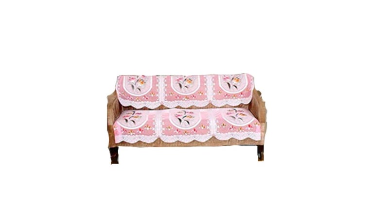RENVA Cotton Sofa Cover Set for 5 Seater/3 Seater | Floral Printed Sofa Slipcover for Living Room | Soft & Washable Sofa Protector (Pink, 3 Seater) - Image 1