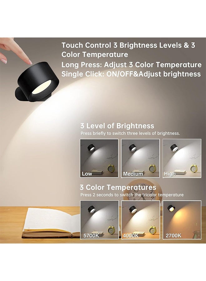 DAREU Rechargeable LED Wall Lights (2-Pack), Cordless Magnetic Wall Sconces with 360° Rotation, Touch Control, 3 Color Temperatures & Brightness Levels – Bedside, Reading & Hallway Lighting - Image 2