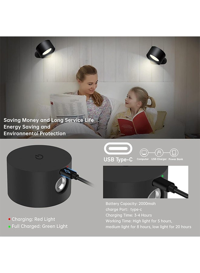 DAREU Rechargeable LED Wall Lights (2-Pack), Cordless Magnetic Wall Sconces with 360° Rotation, Touch Control, 3 Color Temperatures & Brightness Levels – Bedside, Reading & Hallway Lighting - Image 4