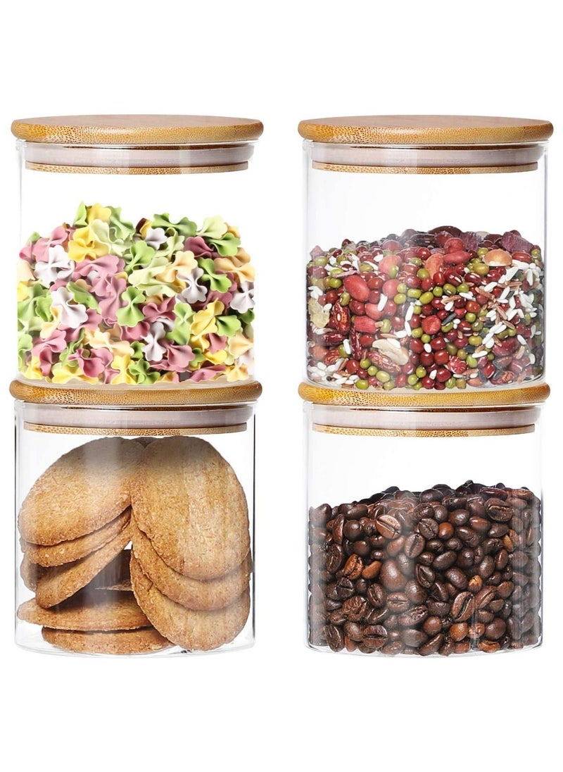 VoiDrop - VOIDROP set of 4 Glass Jars with Airtight wooden Lids Container for Food Storage of Dry Goods Cookie Candy Spices Coffee Beans and More 550ML - Image 1