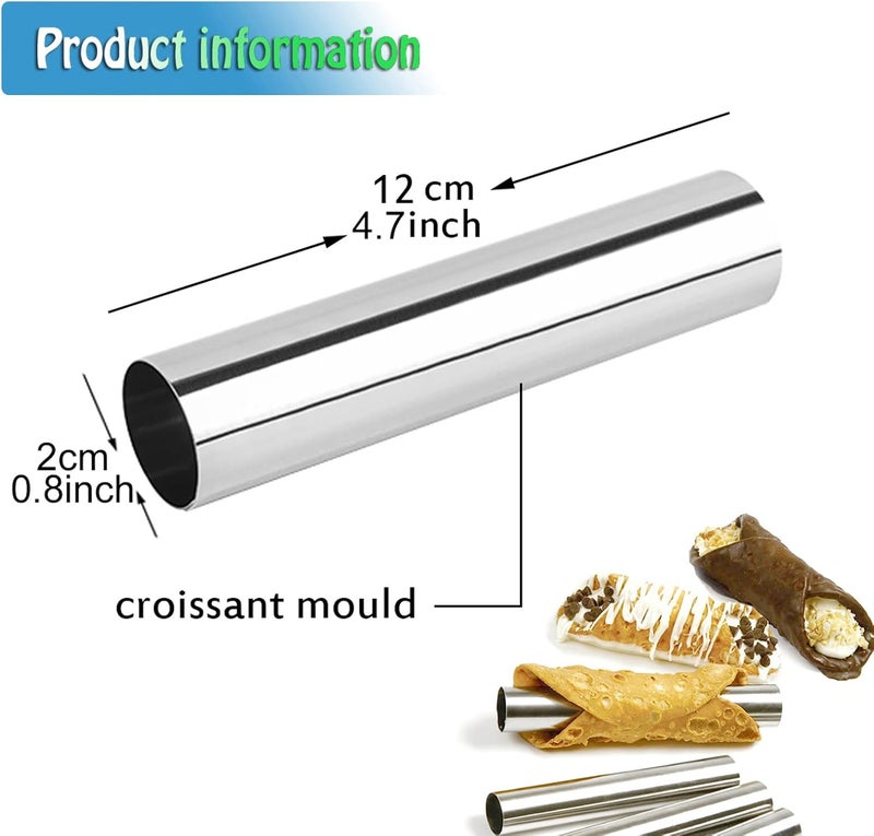 PhantomSky 12 Pack Cannoli Tube Non Stick Stainless Steel Cream Horn Mold Danish Pastry Cannoli Form Screw Croissant Shell Cream Roll Spiral Bread DIY Cake Baking Mold for Home kitchen Outdoor Picnic - Image 4