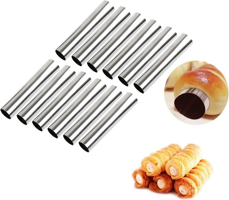 PhantomSky 12 Pack Cannoli Tube Non Stick Stainless Steel Cream Horn Mold Danish Pastry Cannoli Form Screw Croissant Shell Cream Roll Spiral Bread DIY Cake Baking Mold for Home kitchen Outdoor Picnic - Image 1