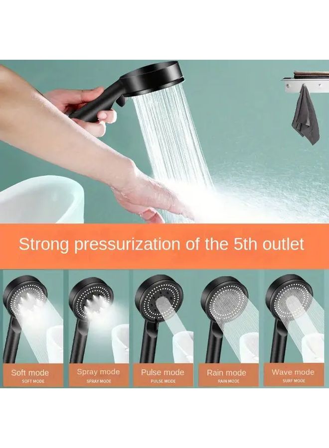 High Pressure Silvery Shower Head With Hose 5 Spray Modes Handheld Holder - Image 4