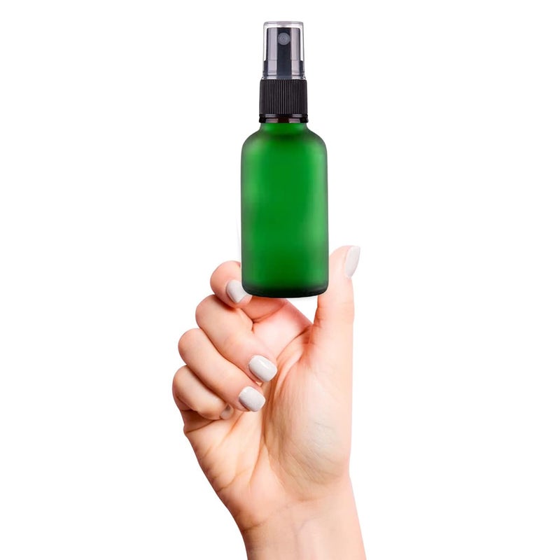 Devinez (Pack of 4) Multipurpose Refillable Green Color Frost Round Glass Bottle, 30 ml with Black Spray Pump for Cosmetics, Serum, Essential Oils, Blends, Skin Care, Travel, Toners & DIY - Image 2