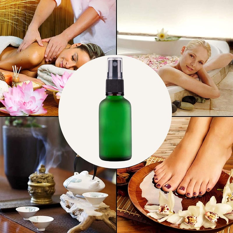 Devinez (Pack of 4) Multipurpose Refillable Green Color Frost Round Glass Bottle, 30 ml with Black Spray Pump for Cosmetics, Serum, Essential Oils, Blends, Skin Care, Travel, Toners & DIY - Image 3