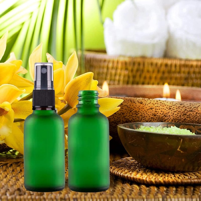 Devinez (Pack of 4) Multipurpose Refillable Green Color Frost Round Glass Bottle, 30 ml with Black Spray Pump for Cosmetics, Serum, Essential Oils, Blends, Skin Care, Travel, Toners & DIY - Image 4