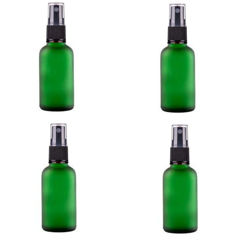 Devinez (Pack of 4) Multipurpose Refillable Green Color Frost Round Glass Bottle, 30 ml with Black Spray Pump for Cosmetics, Serum, Essential Oils, Blends, Skin Care, Travel, Toners & DIY - Image 1