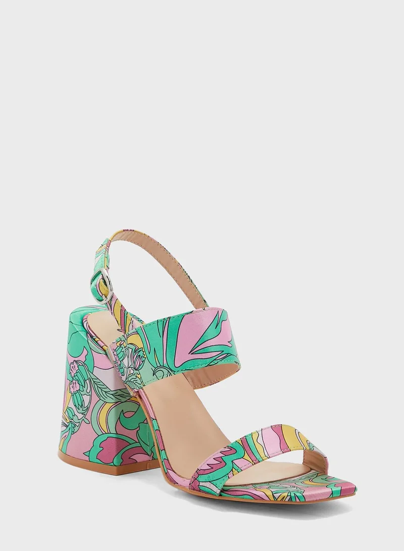 جينجر Floral Print Flared Heel Sandal