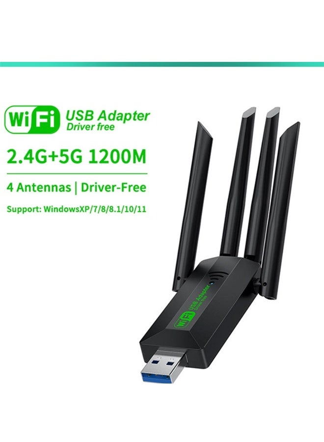 ElecMoga USB WiFi Adapter,  1200Mbps WiFi Dongle USB 3.0 Dual Band 5G/2.4G Wireless Network Adapter for Desktop Laptop PC, Dual 5dBi Antennas, Supports Windows 11/10/8.1/8/7, Mac OS 10.9-10.15 - Image 1