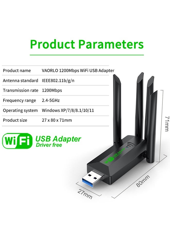 ElecMoga USB WiFi Adapter,  1200Mbps WiFi Dongle USB 3.0 Dual Band 5G/2.4G Wireless Network Adapter for Desktop Laptop PC, Dual 5dBi Antennas, Supports Windows 11/10/8.1/8/7, Mac OS 10.9-10.15 - Image 3