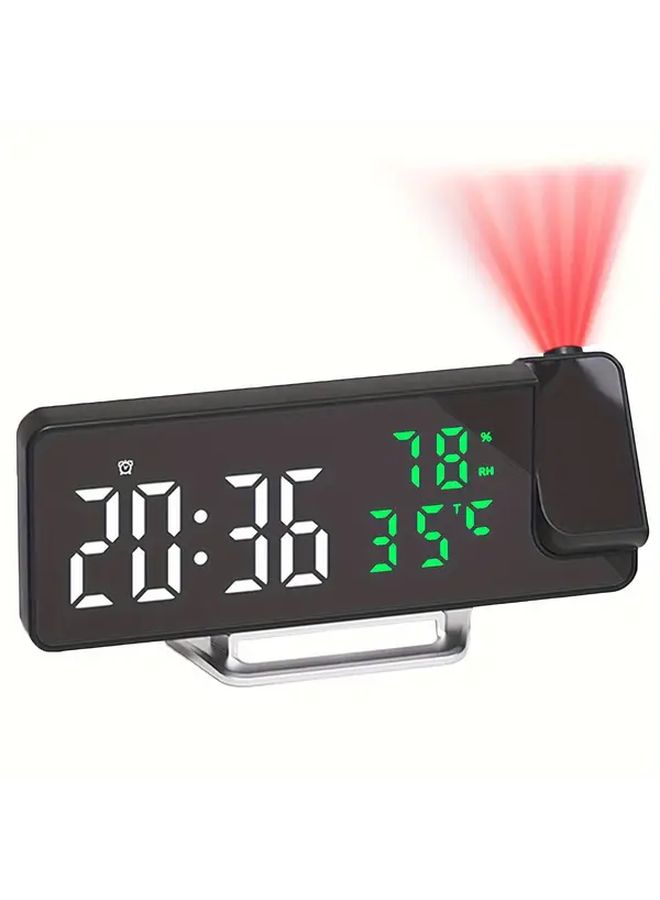 Black LED Digital Projection Alarm Clock With Temperature Date And Humidity Display Adjustable Brightness 12 24 Hour Format USB Powered Suitable For Bedroom Home Office - Image 2