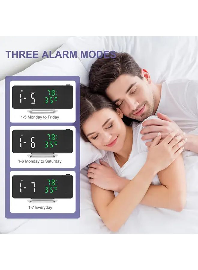 Black LED Digital Projection Alarm Clock With Temperature Date And Humidity Display Adjustable Brightness 12 24 Hour Format USB Powered Suitable For Bedroom Home Office - Image 5