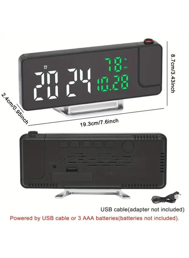 Black LED Digital Projection Alarm Clock With Temperature Date And Humidity Display Adjustable Brightness 12 24 Hour Format USB Powered Suitable For Bedroom Home Office - Image 3