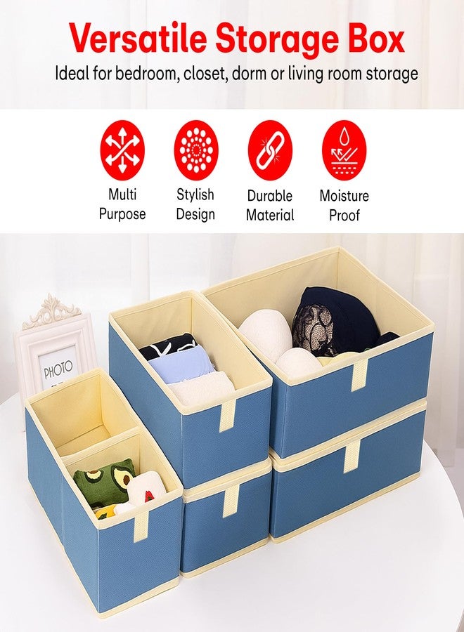 PRIME PICK Smart Fold Storage Box Set Foldable Cloth Organizer Multipurpose Wardrobe Drawer Closet Storage Container for Clothes Toys Accessories Breathable Fabric Blue Pack of 6 - Image 4