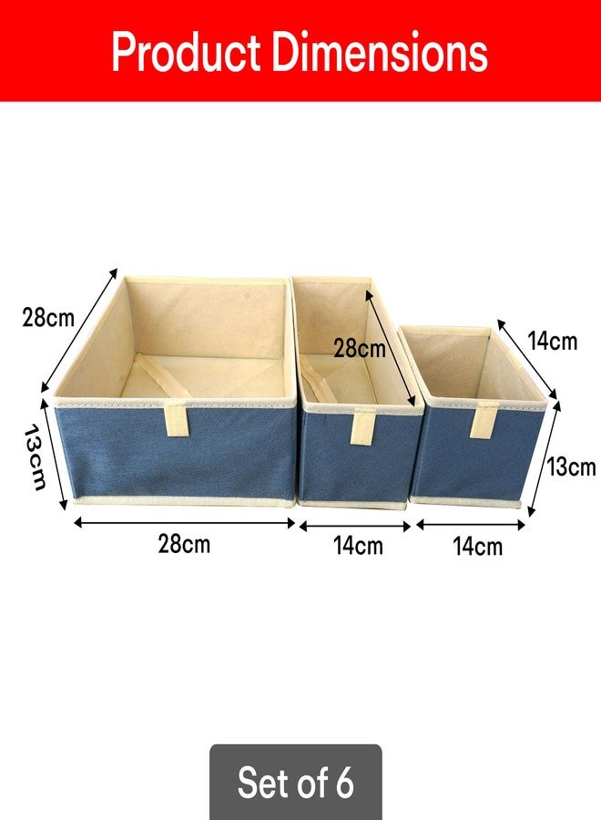 PRIME PICK Smart Fold Storage Box Set Foldable Cloth Organizer Multipurpose Wardrobe Drawer Closet Storage Container for Clothes Toys Accessories Breathable Fabric Blue Pack of 6 - Image 5