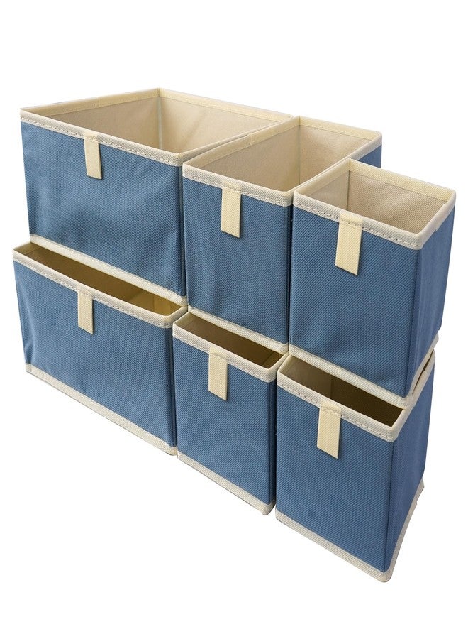 PRIME PICK Smart Fold Storage Box Set Foldable Cloth Organizer Multipurpose Wardrobe Drawer Closet Storage Container for Clothes Toys Accessories Breathable Fabric Blue Pack of 6 - Image 1