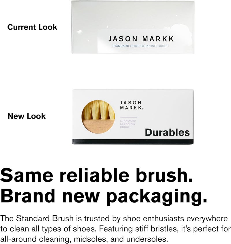 Jason Markk فرشاة تنظيف قياسية - مقبض خشبي مصنوع يدويًا - شعيرات صناعية - قوية على البقع والأوساخ العنيدة على النعل الأوسط - رائعة لتنظيف الأحذية بشكل عام - تعمل على معظم المواد - Image 2