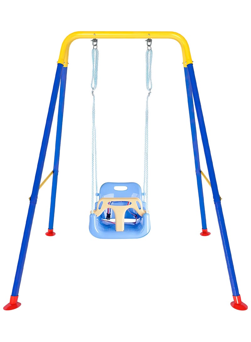 Funz 3-in-1 Toddler Swing Set with Frame Indoor & Outdoor Baby Swing with Foldable Metal Stand Kids Swing Set for Backyard, Easy to Assemble & Store, Light Blue - Image 1