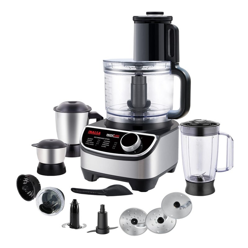 Inalsa INALSA food processor for kitchen with Mixer Grinder Juicer1200 Watt Copper Motor3 Jars25 L Processing JarChopping Kneading BladeCentrifugalCitrus JuicerShreddingSlicingINOX 1200  - Image 1