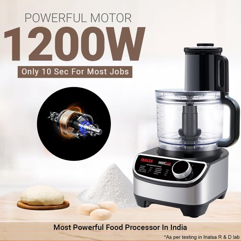 Inalsa INALSA food processor for kitchen with Mixer Grinder Juicer1200 Watt Copper Motor3 Jars25 L Processing JarChopping Kneading BladeCentrifugalCitrus JuicerShreddingSlicingINOX 1200  - Image 2