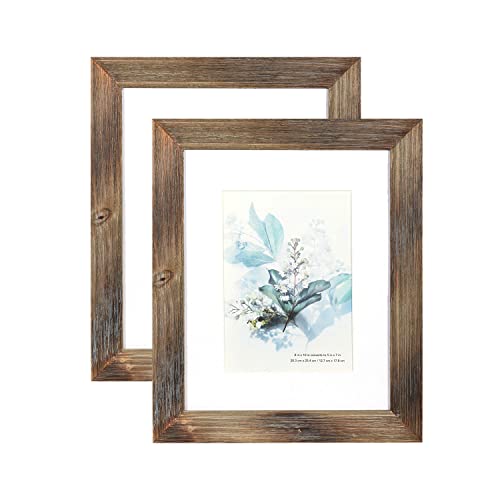 KAIWIN 100% Solid Wood Brown 8x10 Picture Frame 2 Pack - Display Picture 5x7 with Mat, HD Glass Inside, Rustic Wooden Photo Frames for Table Top and Wall Mounting - Image 3