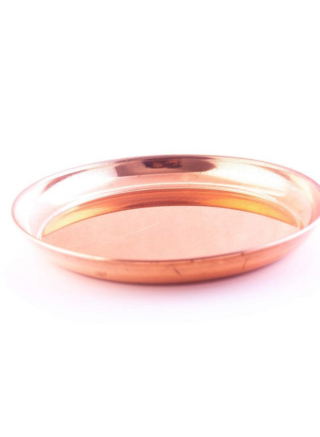 ROLIMOLI Pure Copper Thali Tray Plate, Serving Tea Coffee, Home Décor, Tableware, 7 inch - Image 1