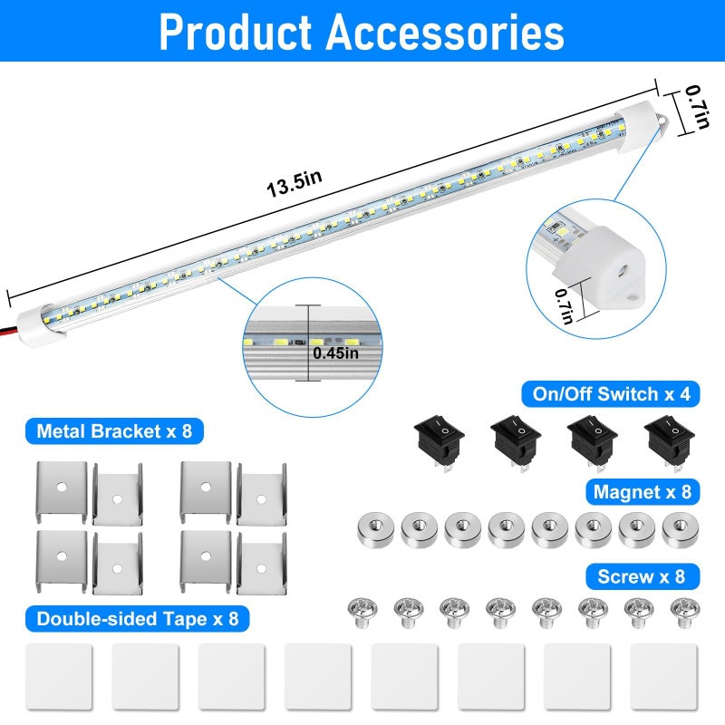 Linkstyle 4PCS 12V LED Interior Light Bar, Super Bright 6500K 12V LED Light Strip Lights with Switch and Magnets, 48 LEDs 700LM Enclosed Trailer Lamp for Car Truck Camper Van RV, White - Image 5
