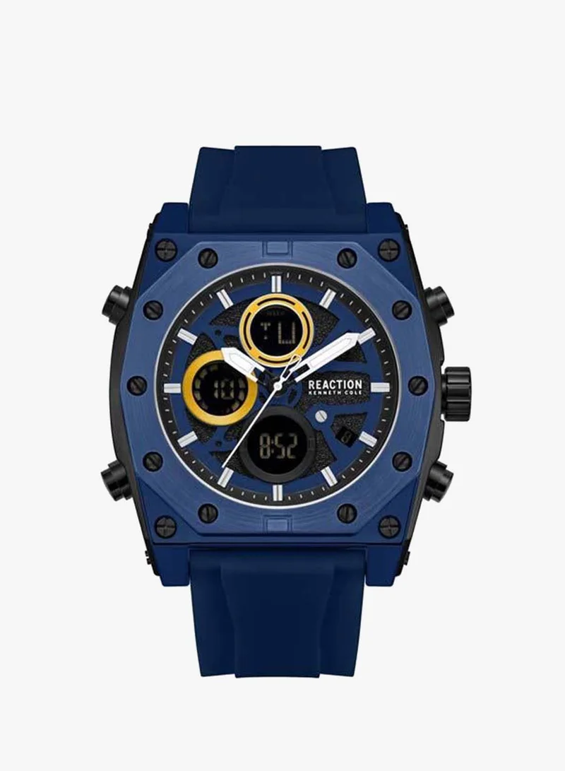 كينيث كول ريأكشن Blue Dial Blue Silicone Strap Analog-digital Watch for Men, 52.4mm