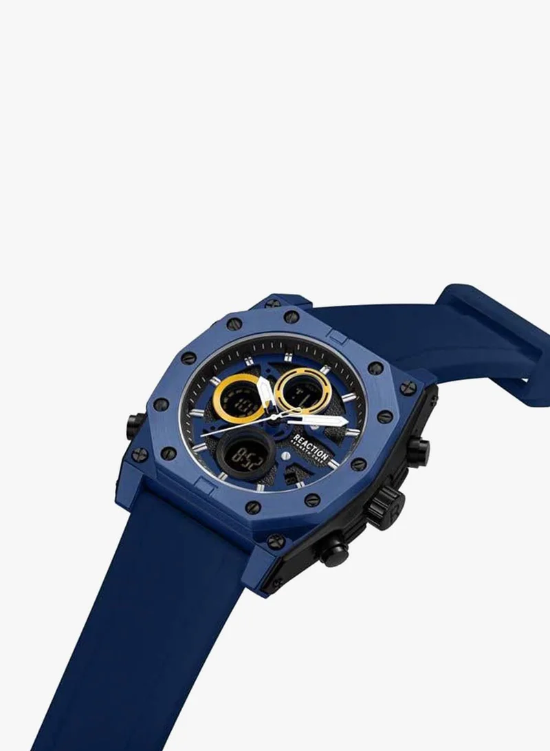 كينيث كول ريأكشن Blue Dial Blue Silicone Strap Analog-digital Watch for Men, 52.4mm