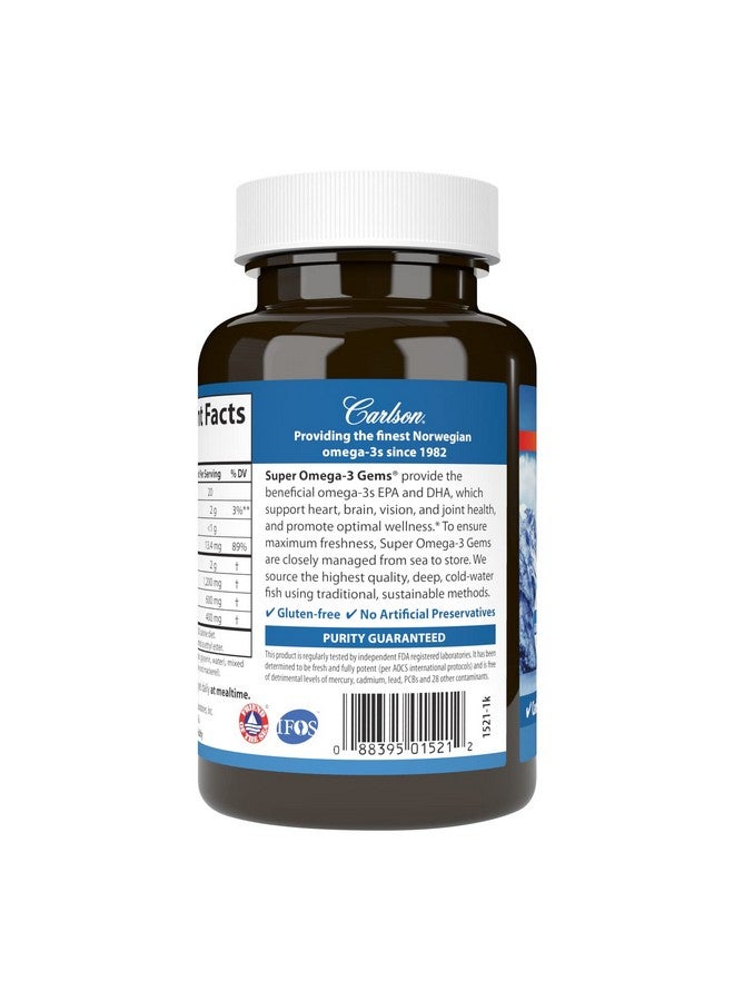 Carlson Super Omega-3 Gems, Norwegian, 1,200 mg Omega-3s, 100 Soft Gels - Image 3