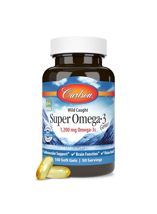 Carlson Super Omega-3 Gems, Norwegian, 1,200 mg Omega-3s, 100 Soft Gels - Image 1