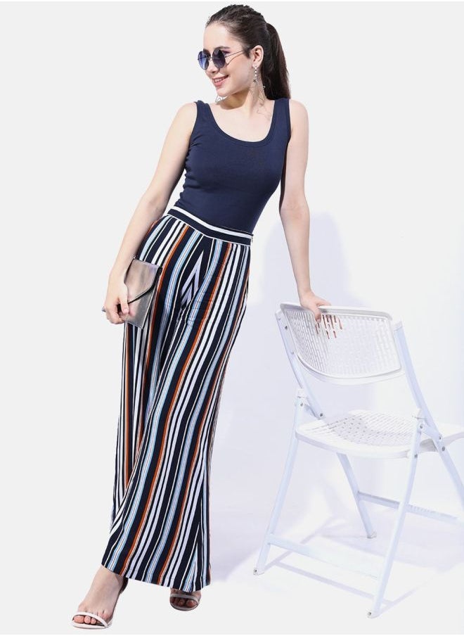 Freehand - Women Flared Striped Mid-Rise Wide Leg Pants - Image 1