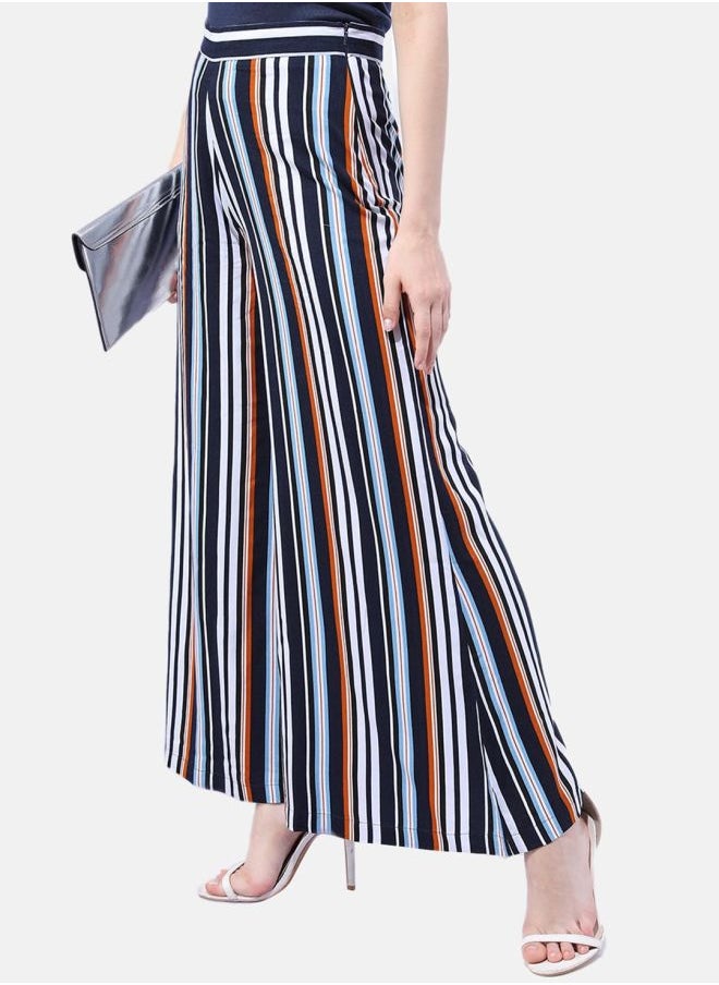 Freehand - Women Flared Striped Mid-Rise Wide Leg Pants - Image 1
