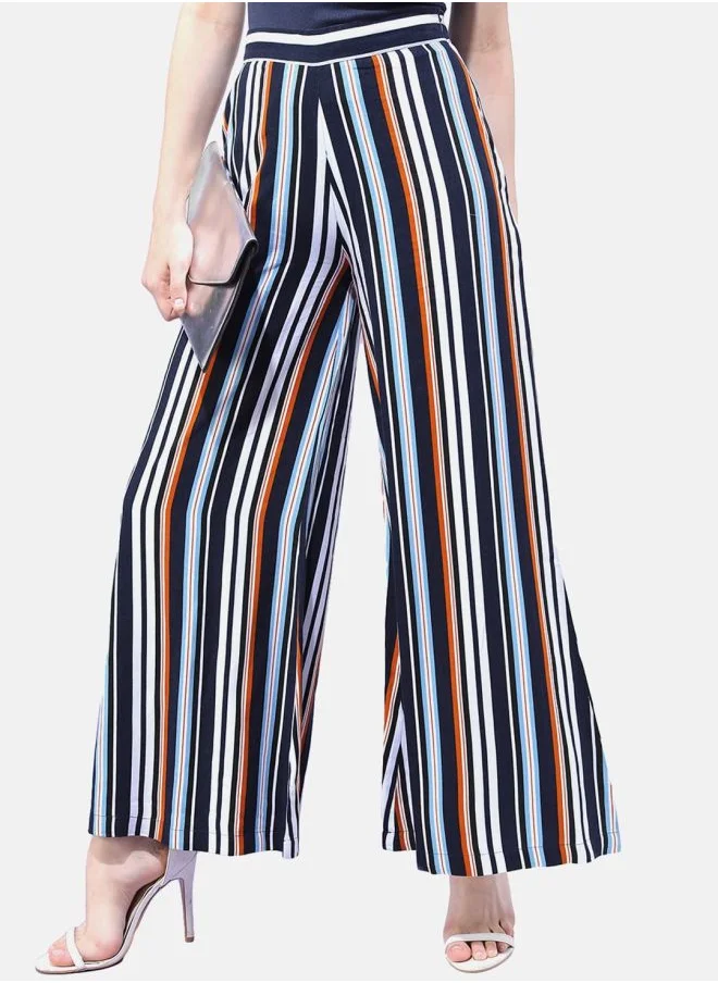Freehand Women Flared Striped Mid-Rise Wide Leg Pants