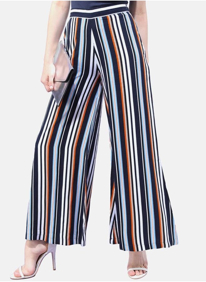 Freehand - Women Flared Striped Mid-Rise Wide Leg Pants - Image 1