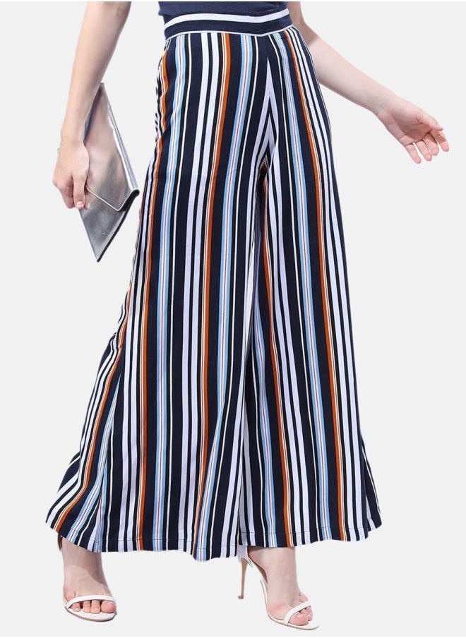 Freehand - Women Flared Striped Mid-Rise Wide Leg Pants - Image 1
