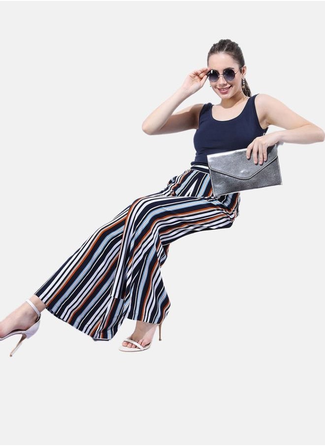 Freehand - Women Flared Striped Mid-Rise Wide Leg Pants - Image 1