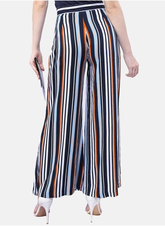 Freehand - Women Flared Striped Mid-Rise Wide Leg Pants - Image 1